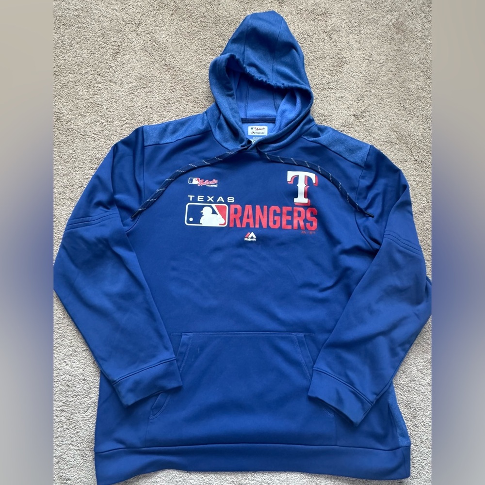 #145 Texas Rangers AUTHENTIC MAJESTIC MLB Blue Hoodie.